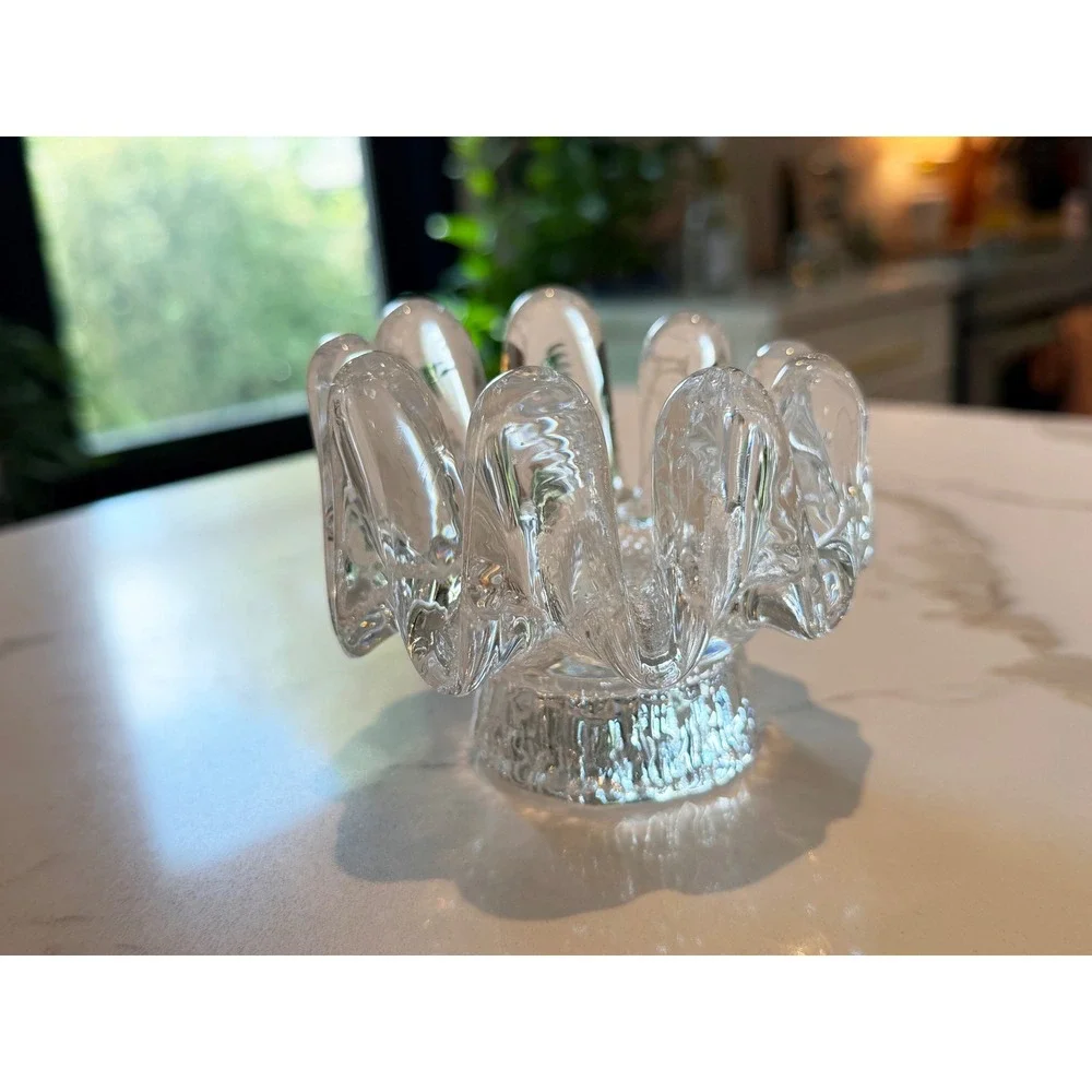 Kosta‎ Boda Sunflower Candleholder Goran Warff 1970s Swedish Art Glass Clear MCM